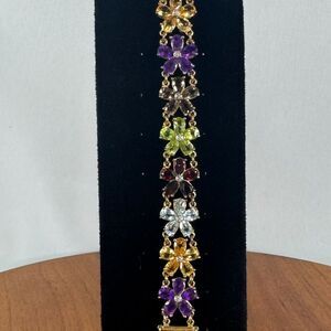 Vintage Style Multi Gemstone Gold
Over Sterling Silver Floral
Bracelet 27.17ctw